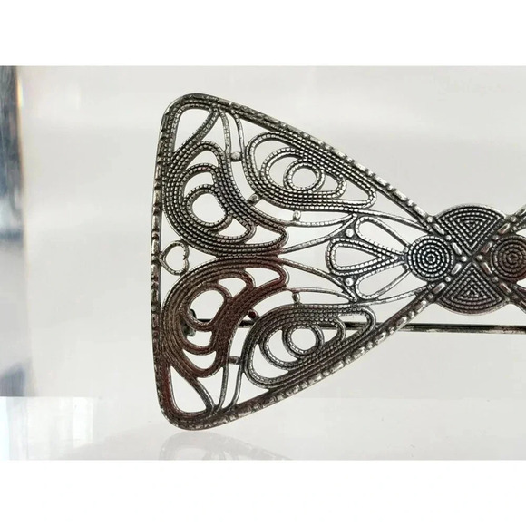 Art Deco Large XL Vintage Textured Handcrafted Cannetille Style Bowtie Brooch - Picture 3 of 10
